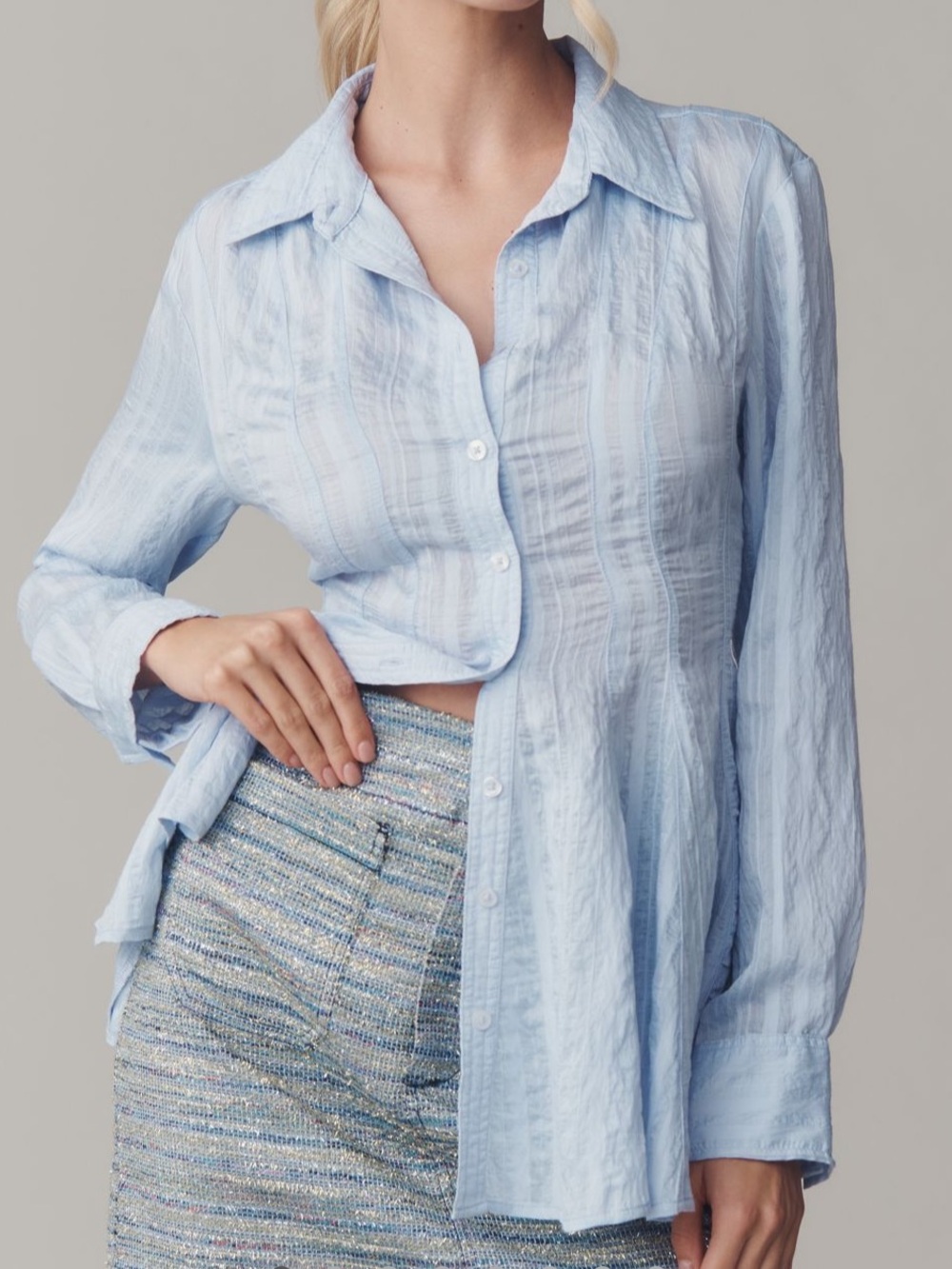 NEW Small Anthropologie Maeve Waisted Buttondown Tunic Long-Sleeved Shirt Blue